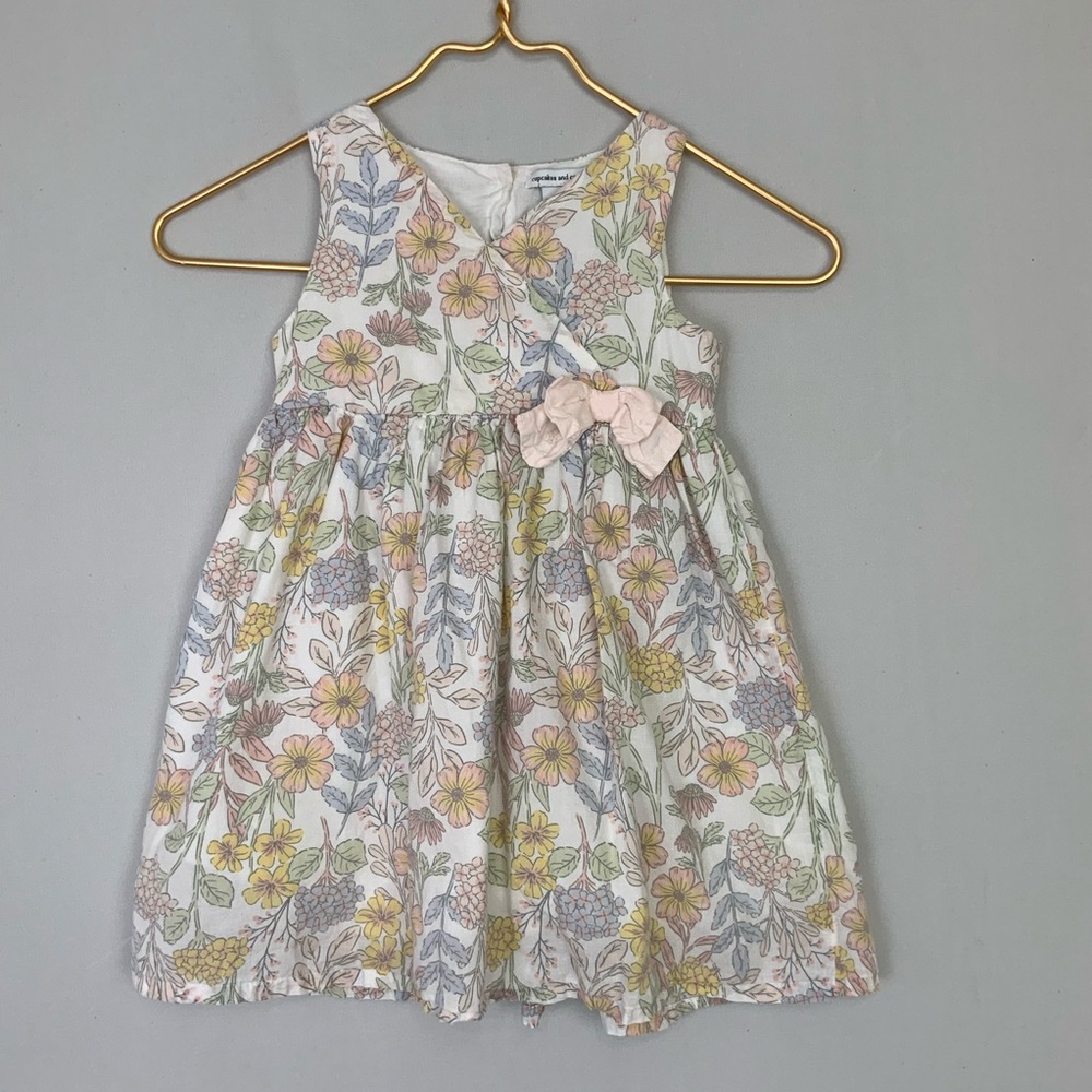 Cupcakes & Cashmere Sz 4T Pastel Floral Cotton Full Dress Bow Cottagecore Girly